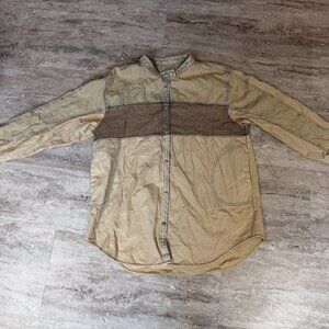 We The Free People Moto Colorblock Shirt Womens XL Sand Snap Up Pockets Shacket